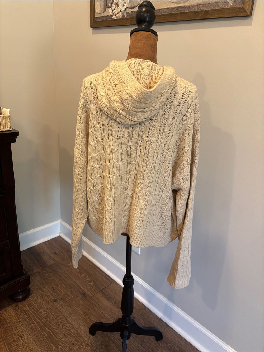 No Boundaries Cream Cable Knit Hooded Zip Cardigan - Picture 4 of 6